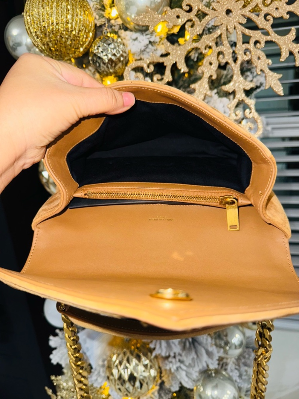 Yves Saint Laurent Tan Suede Quilted Chain Satchel with Gold Hardware - Picture 5 of 9